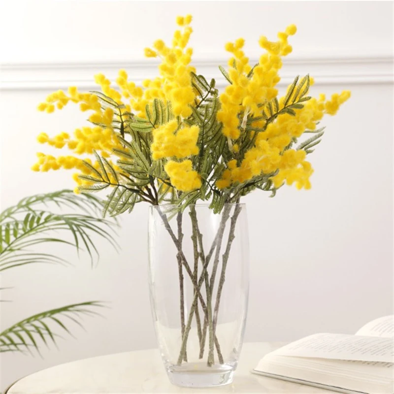 Flores artificiales de Acacia falsas, 38cm, pulverizador amarillo Mimosa, rama de cereza, Decoración de mesa de boda y hogar - AliExpress Hogar y jardín