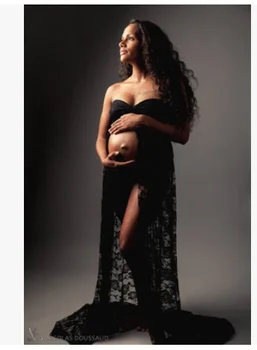 

2020Hot Maternity Photography Props Pregnancy Fancy Dress Lace Sexy Maxi Gown Maternity Dress Split Front Women Long Dress