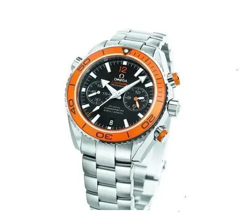 

Luxury New 007 Quartz Chronograph Black Dial Orange Bezel Stainless Bracelet High Quality Mens Watch Men Sport Watches