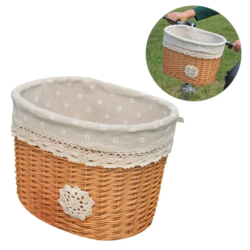 

Wicker Bicycle Basket Linen Lining Strong Lightweight Cycling Basket Electric Bicycle Basket For Transporting Shopping