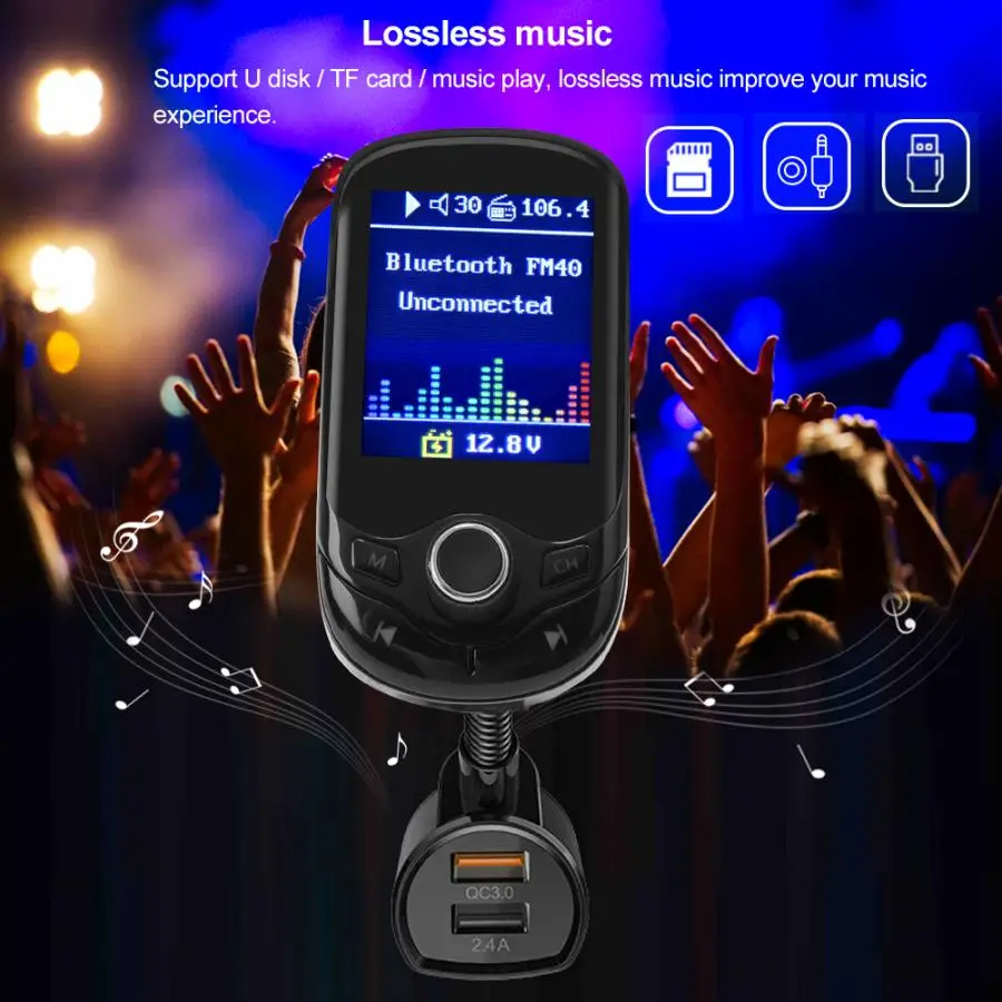 1,8 в TFT Автомобильный MP3-плеер fm-передатчик двойной USB зарядное устройство Поддержка QC3.0/TF карты/U диск автомобильный fm-передатчик