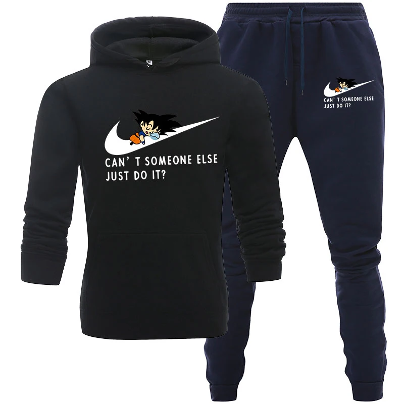 black Navy blue Высокое качество, мужской комплект одежды, спортивная одежда, осенние толстовки, свитшоты, спортивные комплекты, мужские спортивные костюмы, мужские толстовки с капюшоном+ штаны, 2 шт - Цвет: black Navy blue