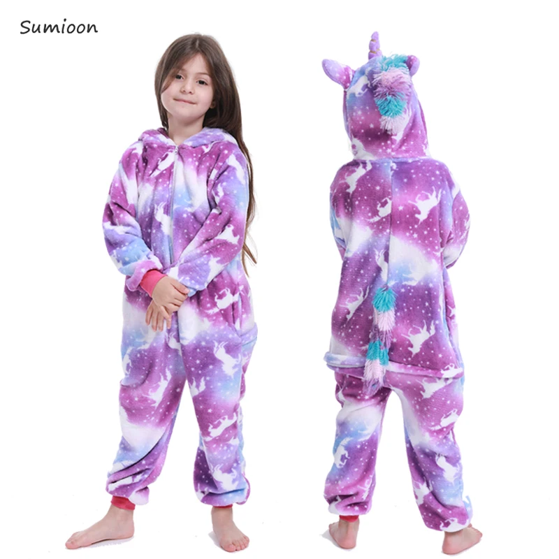 Зимняя Пижама с пандой для мальчиков и девочек; Фланелевая пижама кигуруми с единорогом; детская одежда для сна; детская пижама с единорогом - Цвет: Fish scale Unicorn 1