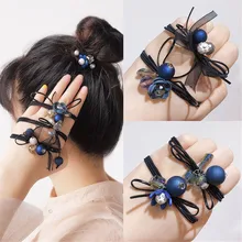

Women Hair Ties Elastic Rubber Bands Sets Girl Pearl Bow Knot Korean Scrunchies Head Accessories Handmade Wholesale