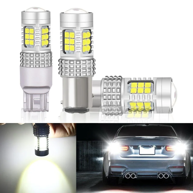 2Pcs Led Reverse Lampadine Luci Di Coda Freno T20 7440 S25 1156 Ba15S 7506 Ba15S P21W 1157 Bay15D P21/5W Bianco 3030 Smd
