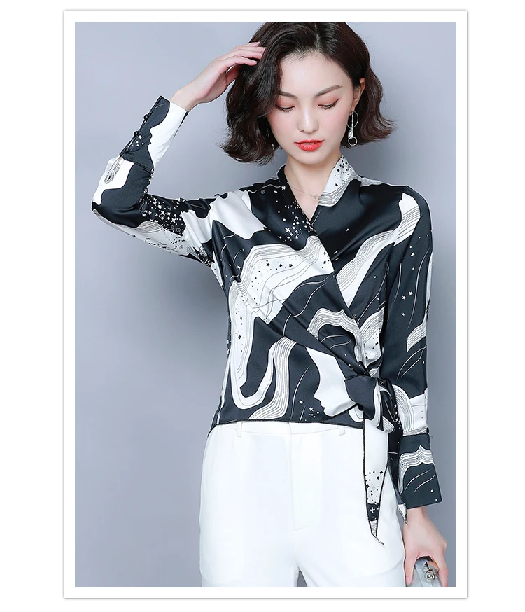 Haut Femme Новинка 19 длинный рукав размера плюс полосатая женская блузка Топ сексуальный Повседневный Кардиган с принтом женская рубашка кимоно с v-образным вырезом 6844 50
