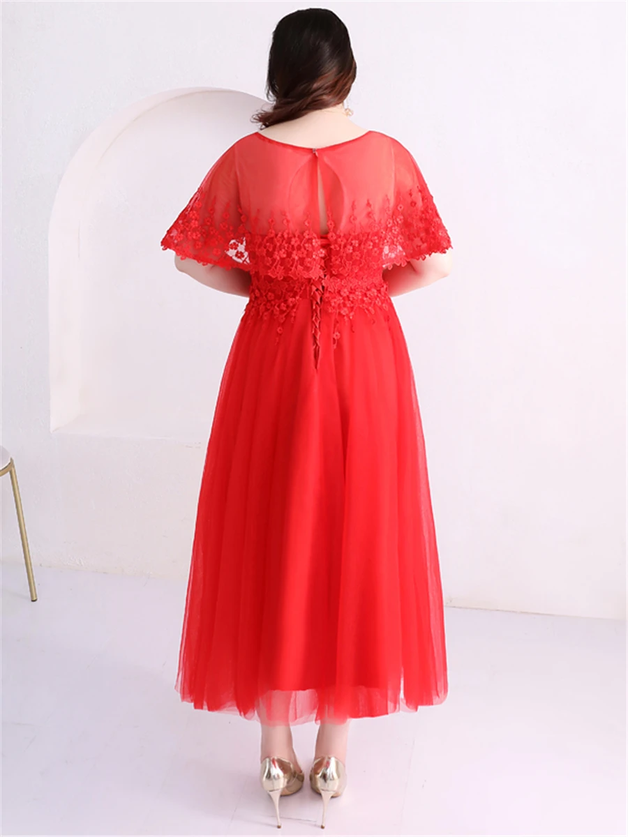 Длинные платья для выпускного вечера с красной вышивкой Vestidos De Gala T307 размера плюс кружевные платья с круглым вырезом женские вечерние платья с фальш-шалью для выпускного вечера