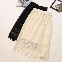 Весна новая вязаная крючком кружевная юбка миди с высокой талией белая открытая Сексуальная элегантная юбка карандаш Облегающие юбки для женщин