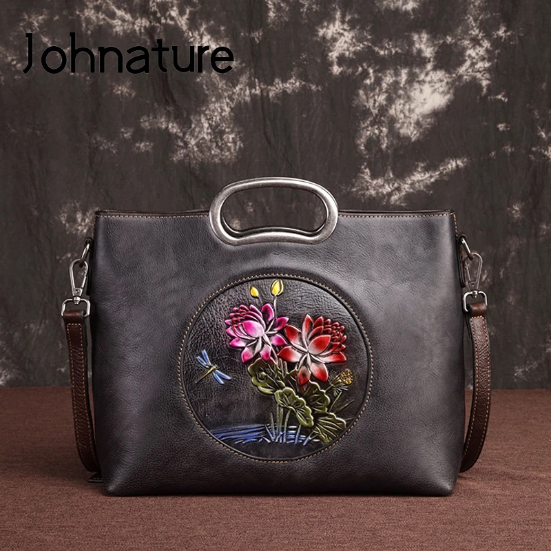 Женская винтажная сумка Johnature из натуральной кожи ручной работы с тиснением