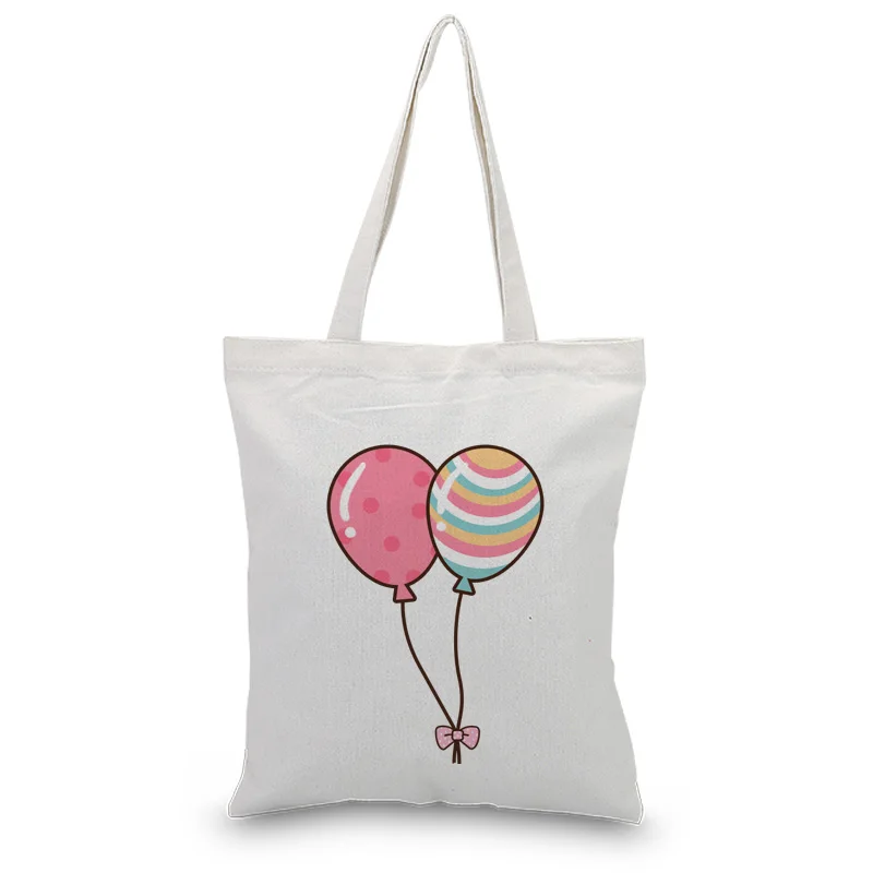 Вместительная сумка для покупок с мультяшным воздушным шаром из холста с принтом логотипа на заказ, экологический многоразовый портфель для самостоятельной переработки