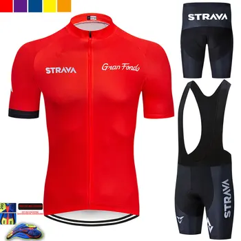 

new red STRAVA Pro Bicycle Team Short Sleeve Maillot Ciclismo Men's Cycling Jersey Summer breathable Cycling Clothing Sets