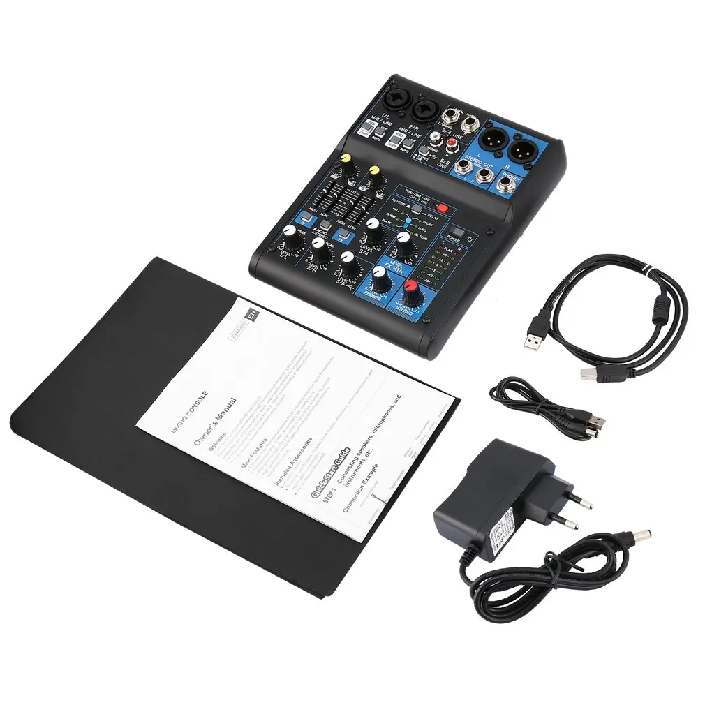 

Power Audio DJ Mixer EU Plug 4 Channel Professional Power Mixing Amplifier USB Slot 16DSP +48V Phantom Power for Microphones