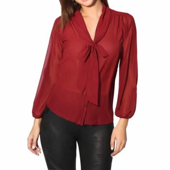 

2020 Spring Autumn Tops And Blouses Long Sleeve Chiffon Shirt For Women Bow Collar Casual Shirts And Blouses Chemise Femme