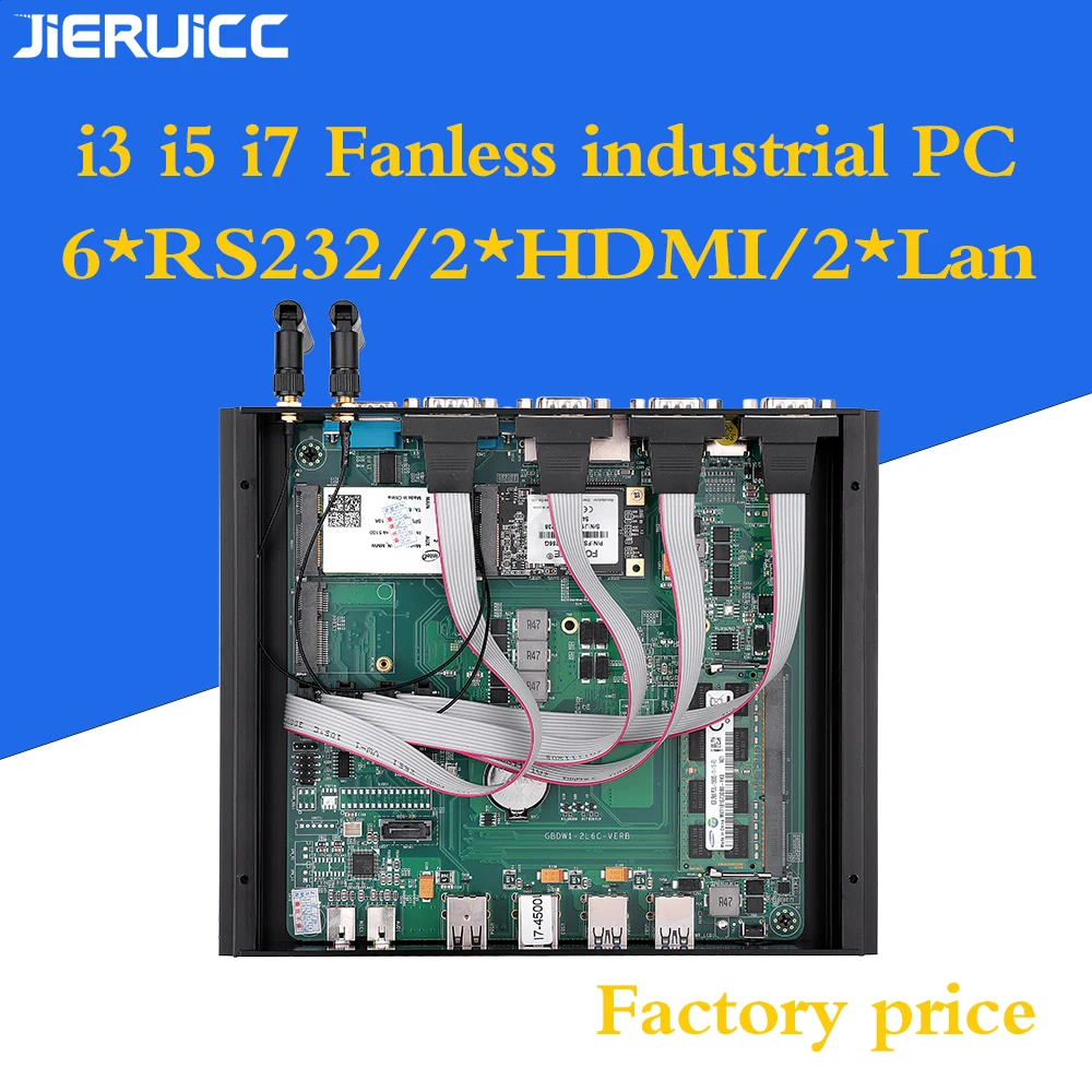 Дешевый промышленный PC безвентиляторный Intel Core I3 4010U i5 4200u i7 4500u Intel NUC Barebone Мини ПК с сенсорным экраном 6COM двойной LAN Порты и разъёмы 2 hdmi