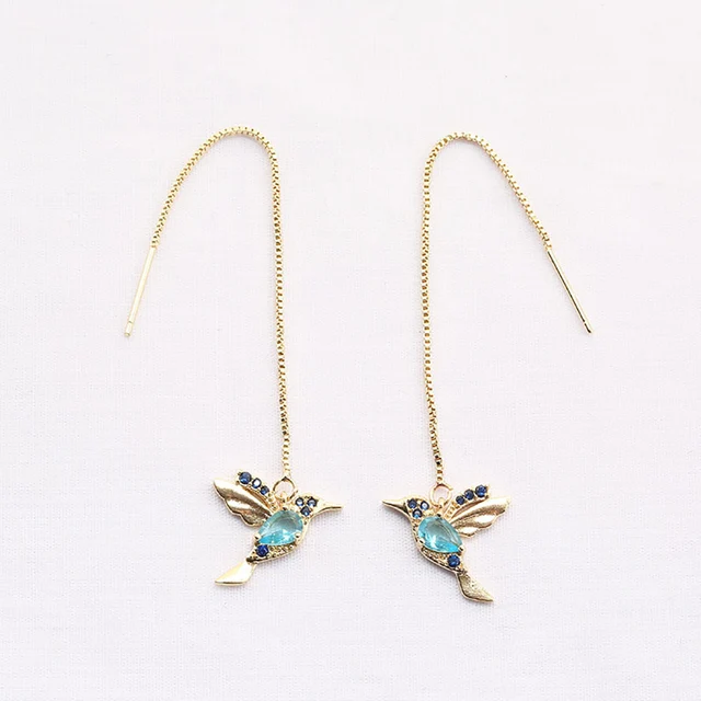 Vintage Gold Color Bar Long Thread Tassel Drop Earrings for Women Glossy Arc Geometric Korean Fashion Jewelry Hanging Pendientes Y8027 Blue stone
