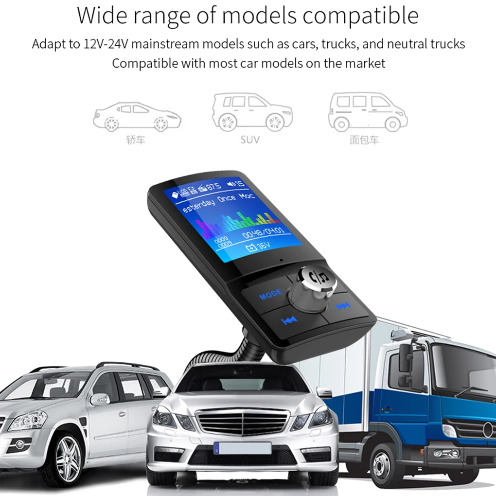 Bluetooth fm-передатчик QC3.0 USB Автомобильное зарядное устройство MP3-плеер ЖК-дисплей fm-модулятор Hands-free автомобильный комплект
