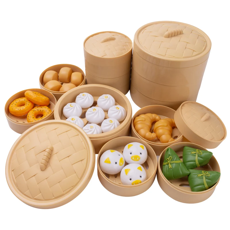 Simulation Breakfast Kids Pretend Play Kitchen Toys Miniature Steamer Buns Dumplings Chinese Food Children Educational Toys