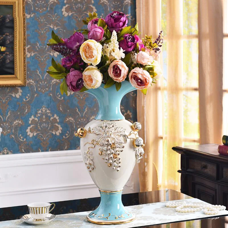 

Europe Brief 36cm Hight Grape Pomegranate Fruit Ceramic Flower Vases Plant Dried Floral Holder For Home Wedding Corridor Decor