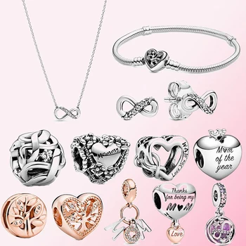 

Mother's Day Gift 925 Silver Earring Heart Snake Reflexions Tree Clip Woven Stars Dangle Charm,fit Pandora Bracelet Necklace