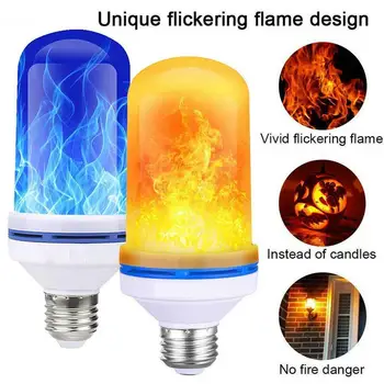 

E27 LED Flame Lamp 4 Modes Yellow Flame Effect Light With Bulb Decor Lamp Gravity 85-265V Fire Sensor Flickering Emulation C7A7