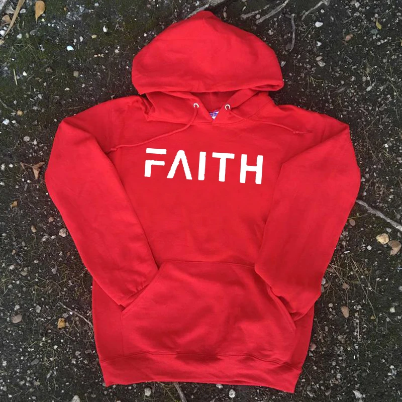 Красный Женские толстовки с надписью «Faith» и принтом размера плюс, повседневные пуловеры с капюшоном, джемпер, одежда с христианским Иисусом, Прямая поставка - Цвет: Красный