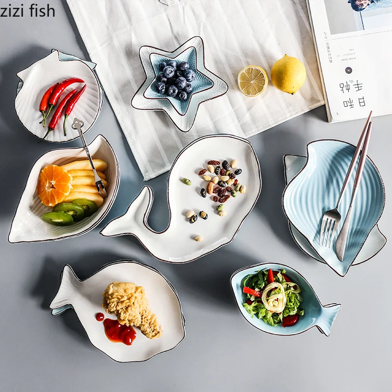 Океанское милое блюдо в форме морской рыбы, блюдо для рыбы, фруктовая Салатница, тарелка для завтрака, столовые приборы, комбинированный керамический поднос для закусок