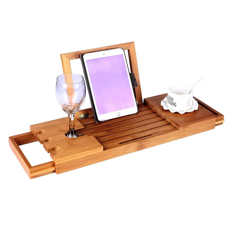 Bamboo wooden bathtub rack, bathtub rack, retractable mobile phone stand, bathroom bath stand
