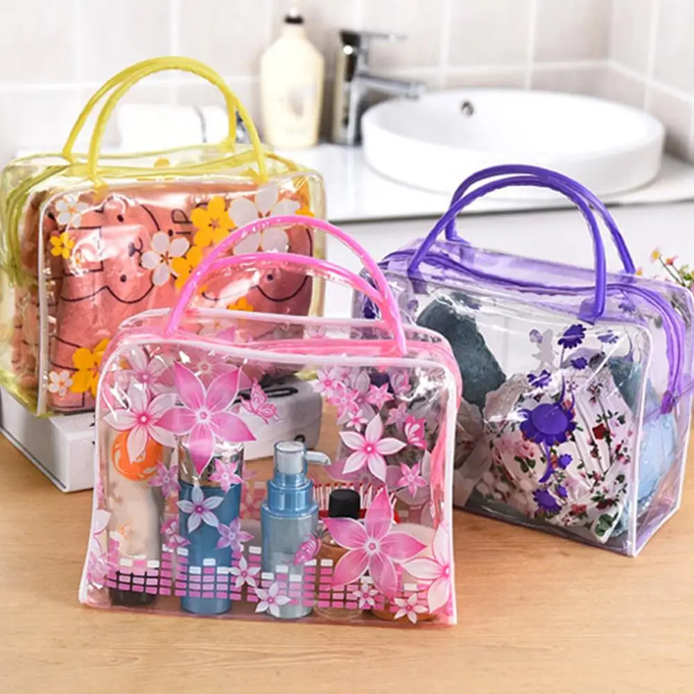 Travel Transparent Cosmetic Bag Waterproof PVC Storage Bags Flower Makeup Organizer Zipper Clear Toiletry Wash | Дом и сад