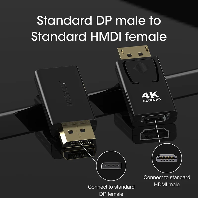 Переходник MOSHOU Displyport на HDMI штекер Мама папа макс. 4K 30 Гц конвертер DP 2K разъем для