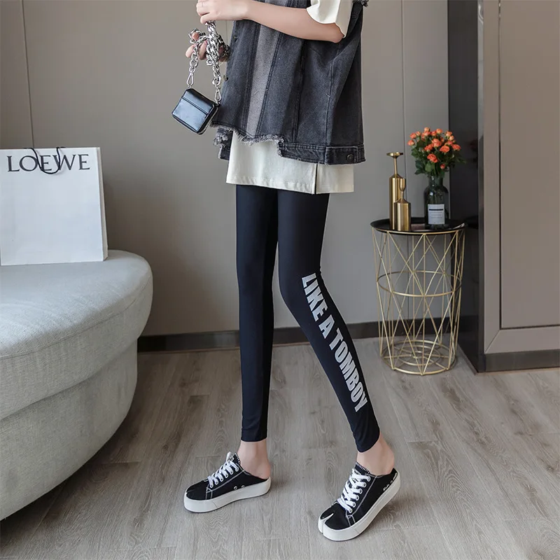 Ice Silk Leggings Women'S Summer Outdoor Ultra-Thin Cropped Pants Elastic Large Size Lattice Printing Girl Ninth Pants F5A139