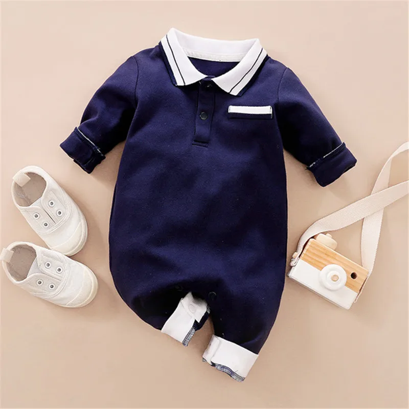Baby Rompers For Boys Gentlemen Jumpsuits Pajamas Long Sleeve Newborn Bebes Cotton Outfits Clothes 0-24M Toddler Infant Costumes