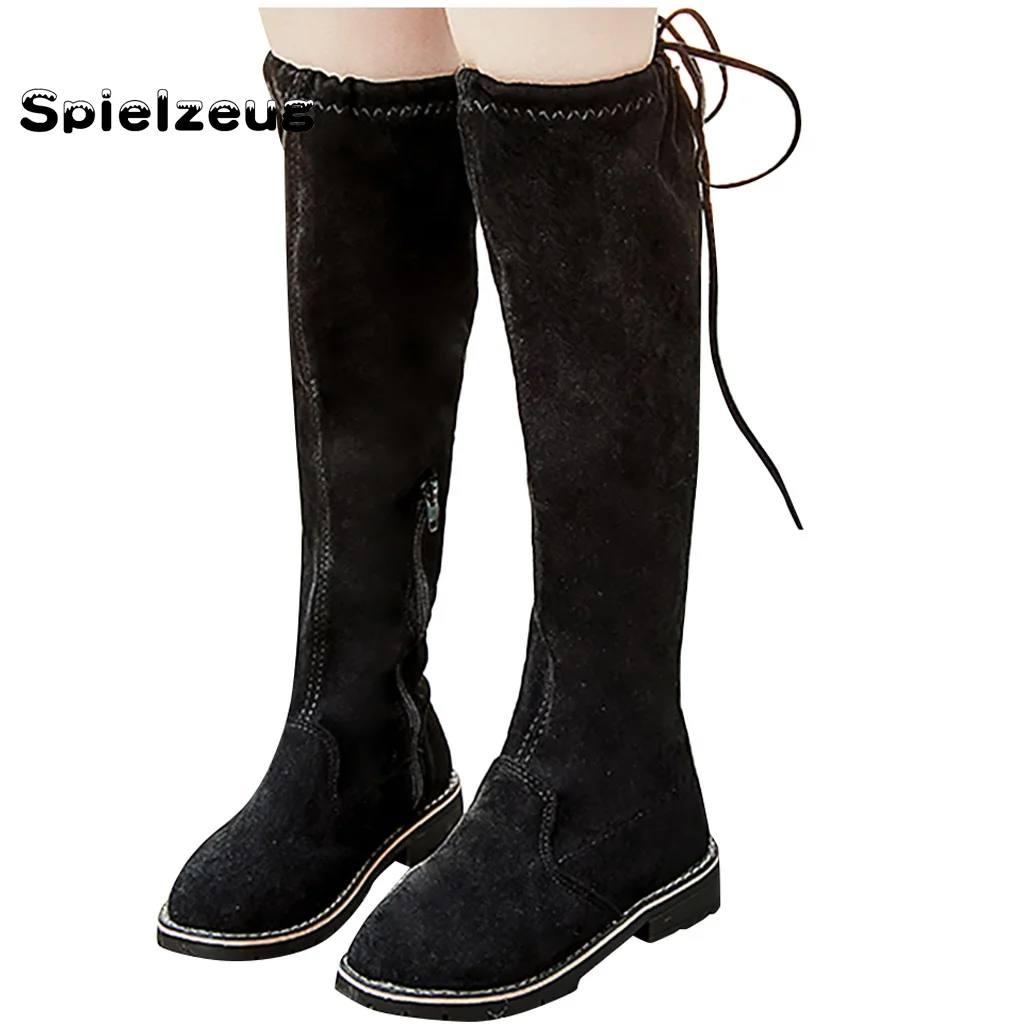 Зимние сапоги до колена для девочек модные детские отдыха на плоской подошве