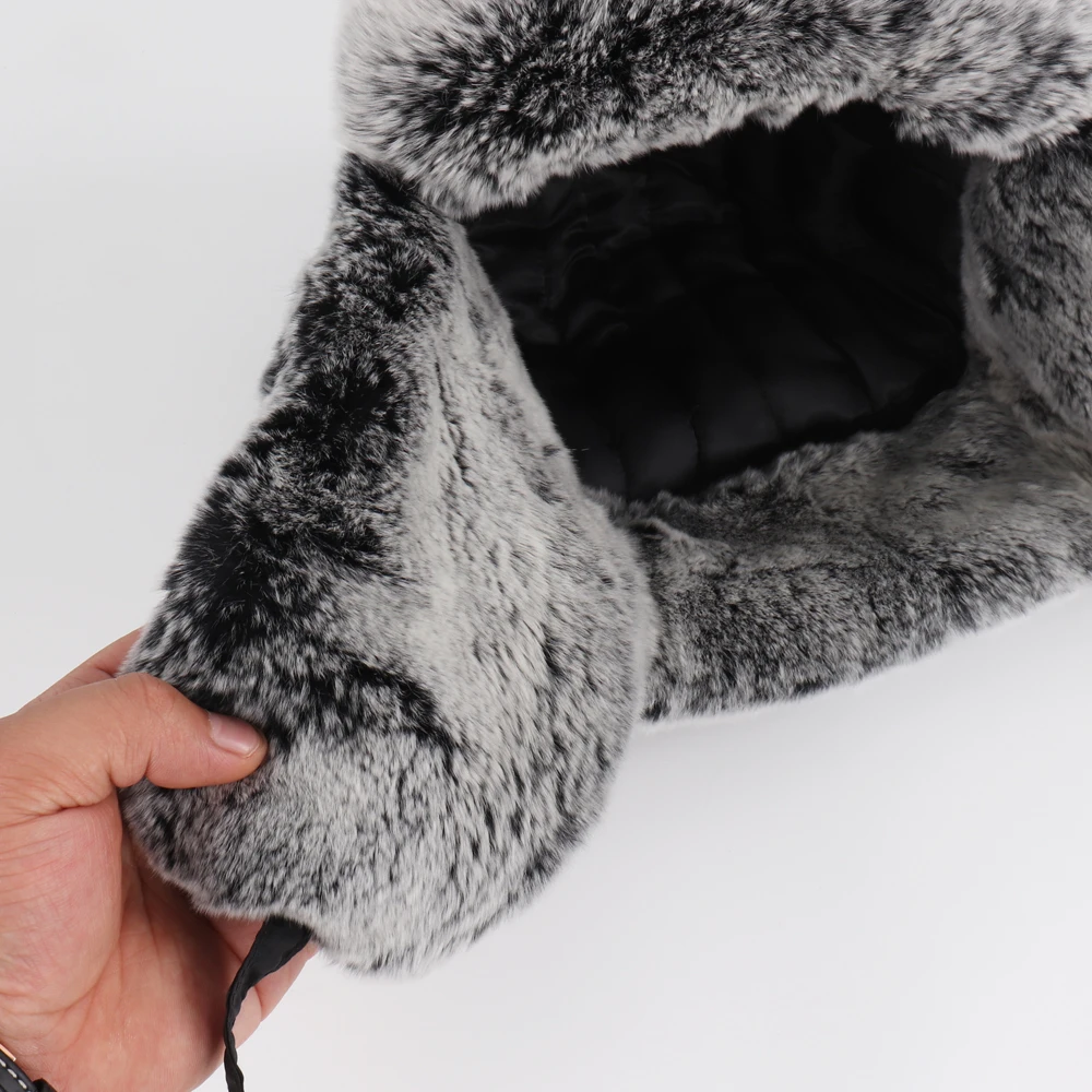 thermal aviator bomber winter hat New Russia Winter Real fur Hat Men Outdoor Windproof Super Warm Real Rex Rabbit Fur Bomber Hats Natural Soft Rex Rabbit Fur Caps fur bomber hat mens