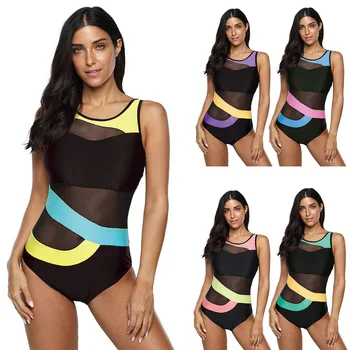

Colorblock Large Size Swimsuit Padded Swimwear 2020 New Summer Plus Size One Piece Monokini Badpak Push Up Beach Bathing Suits