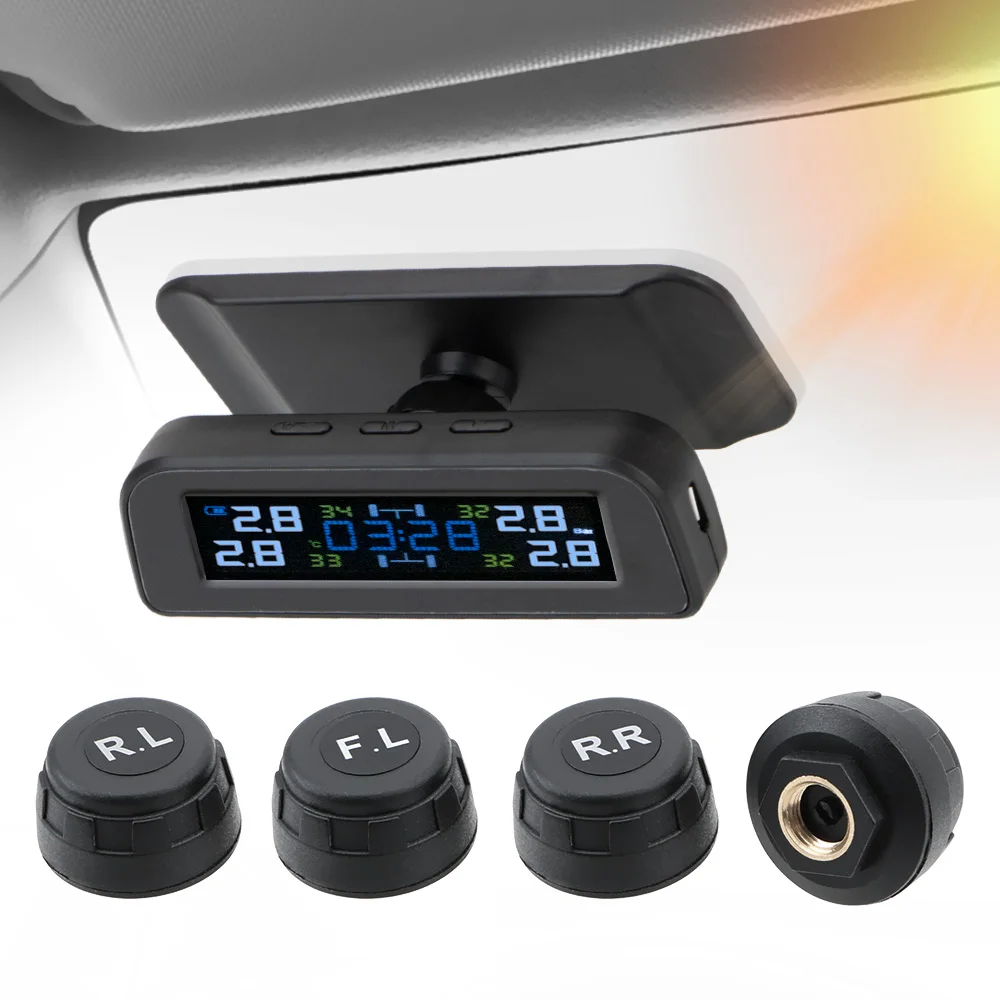 

LEEPEE Car Tyre Pressure Monitor Solar TPMS Tire Pressure Monitoring System With 4 External Sensors