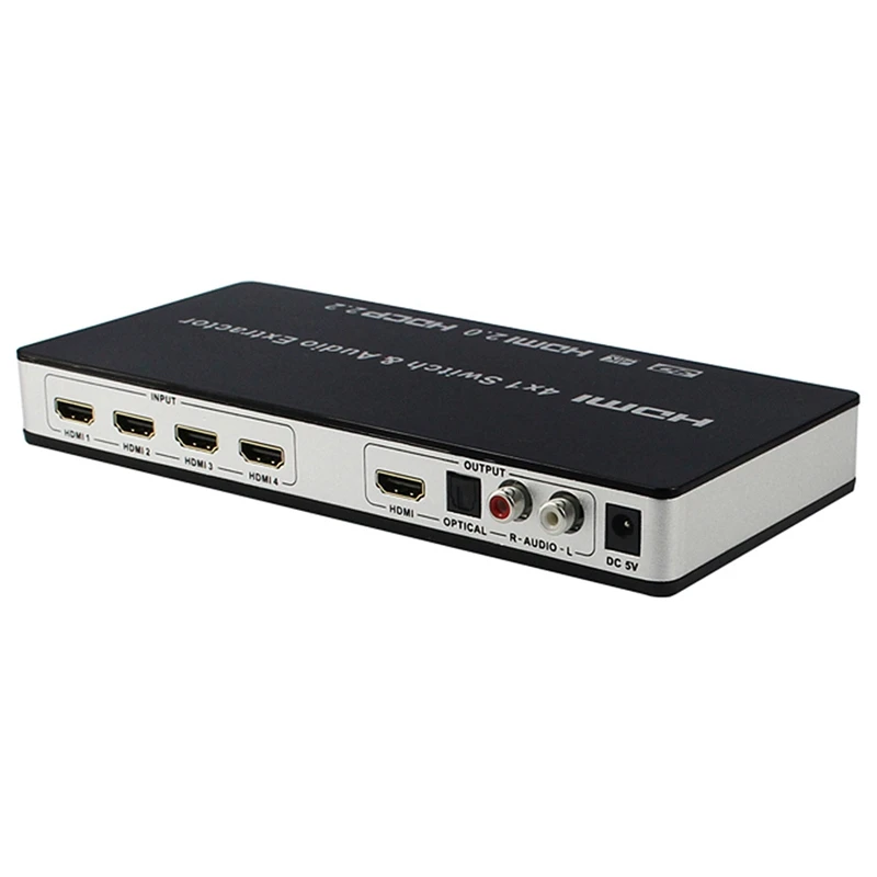  HDMI 2.0 Switch 4X1 HDMI Switcher Converter 4 in 1 Out Audio Extractor Toslink/SPDIF RCA 4Kx2K@60Hz