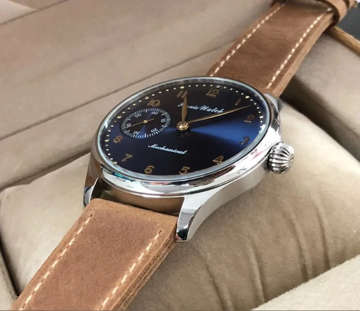 Мужские часы с сапфировым или минеральным стеклом 44 мм синим циферблатом