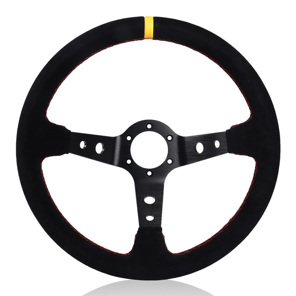 350mm Car Steering Wheel Suede Leather Deep Drift Racing Game Steering Wheel Universal