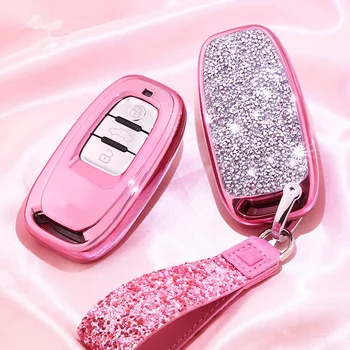 

Diamond Car Key Case Protection Cover for Audi A4L A5 A6 A6L Q5 S5 S7 Protect Shell Car Styling Cover Case keyrings for Girls