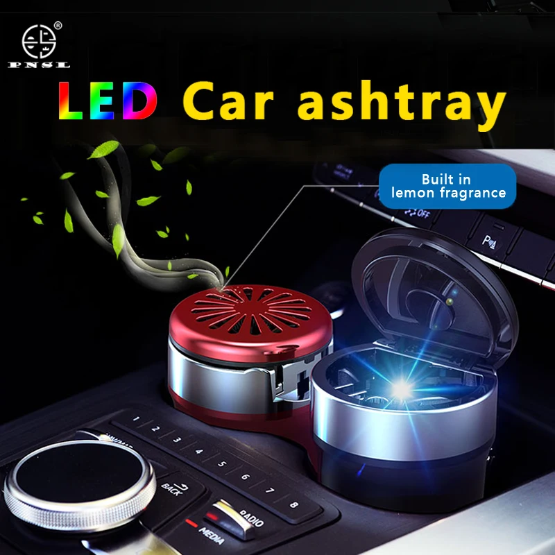 

1PC Car Ashtray Built-in steel liner lemon balm smoke clean smell LED blue light the latest model suitable for all models