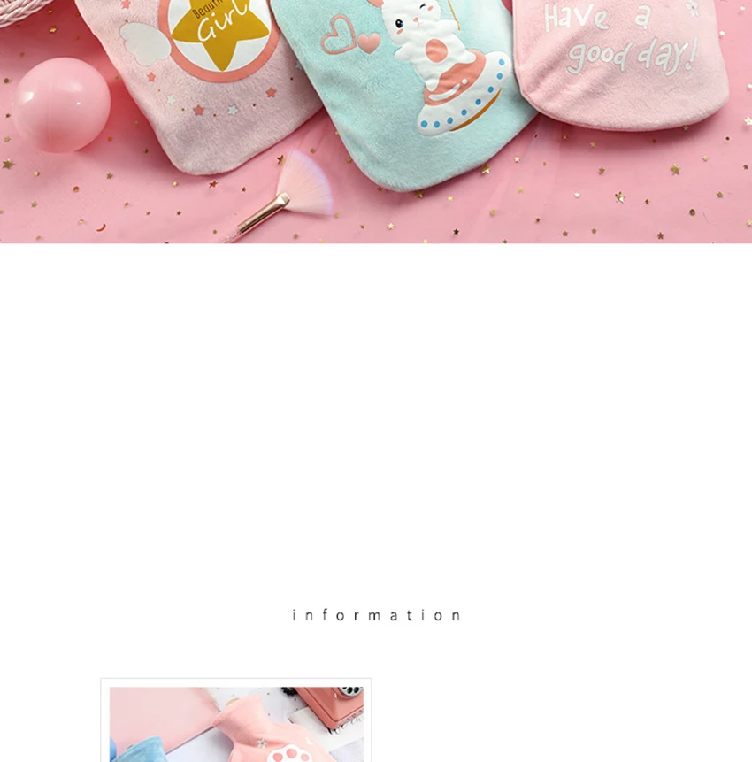 Large Hot Water Bottle with Cute Cartoon Plush Cover 1000ml Girls Kids Hand Warmer Hot Water Injection Bag for Pain Relief