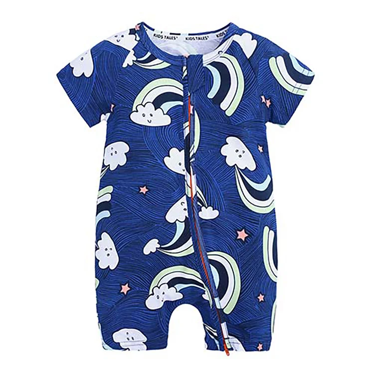 Newborn Knitting Romper Hooded  Cartoon Print Baby Romper Fashion Toddler Girl Summer Clothes Cotton Zipper Short Sleeve Newborn Boys Rompers 3-24 Months Newborn Sailor Romper Girls Boy Costume Anchor