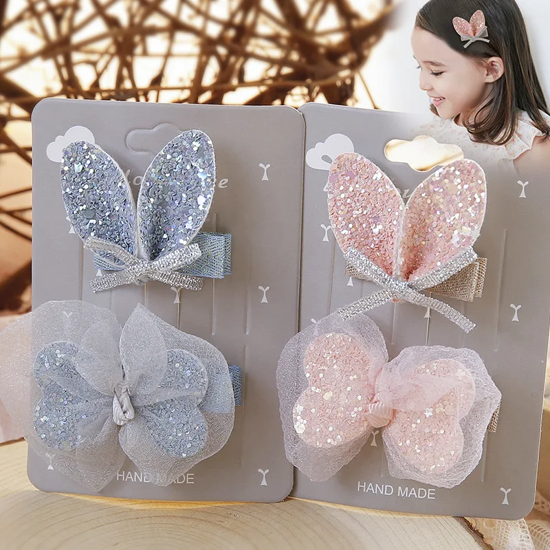 

Children Chiffon Gauze Glitter Bow Rabbit Ear Hair Clip Set Princess Elegant Bobby Pins Shining Barrette Sweet Hair Accessories