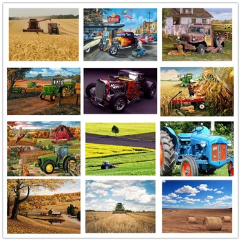 

LIPHISFUN Full Square/Round Drill 5D DIY Diamond Painting Farm Tractor Pasture Scenery Embroidery Cross Stitch 5D Home Decor