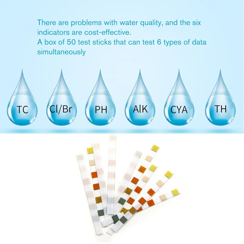 50PCS 6-in-1 Water Quality Test Strip Water Hardness Tap For Pool Aquarium Testing PH Level