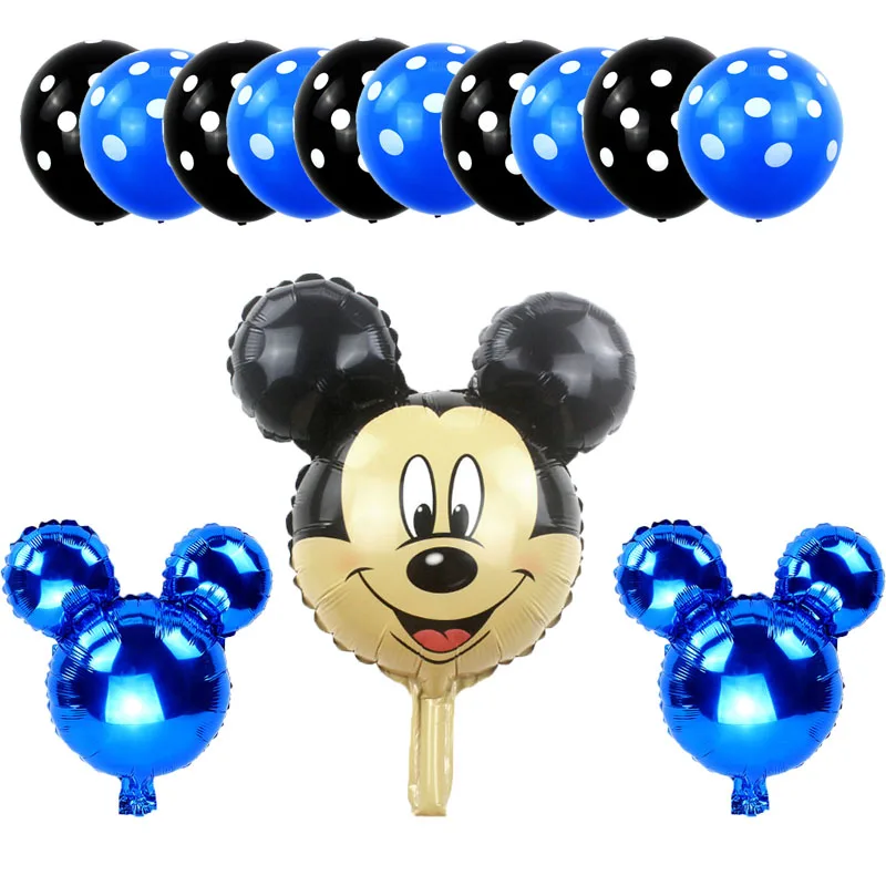 mickey BL dot 13pc 1 комплект фольгированные шары-цифры Микки Минни 1 фольгированные шары мини-торт 1st baby shower День Рождения Декоративные детские игрушки латексные в горошек - Цвет: mickey BL dot 13pc