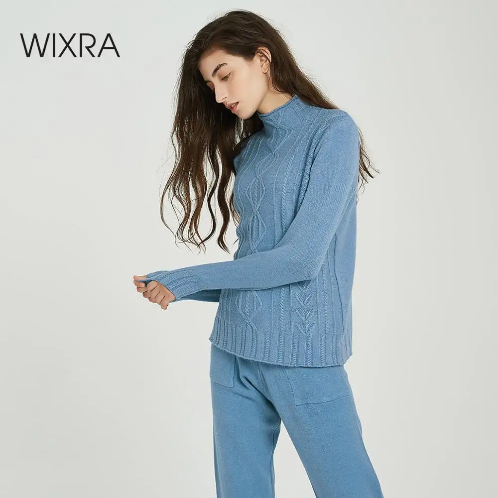 

Wixra Women Sweater Suits and Set Casual Turtleneck Sweaters Pants 2PCS Track Suits Long Pullovers+Trousers Top Clothing Sets