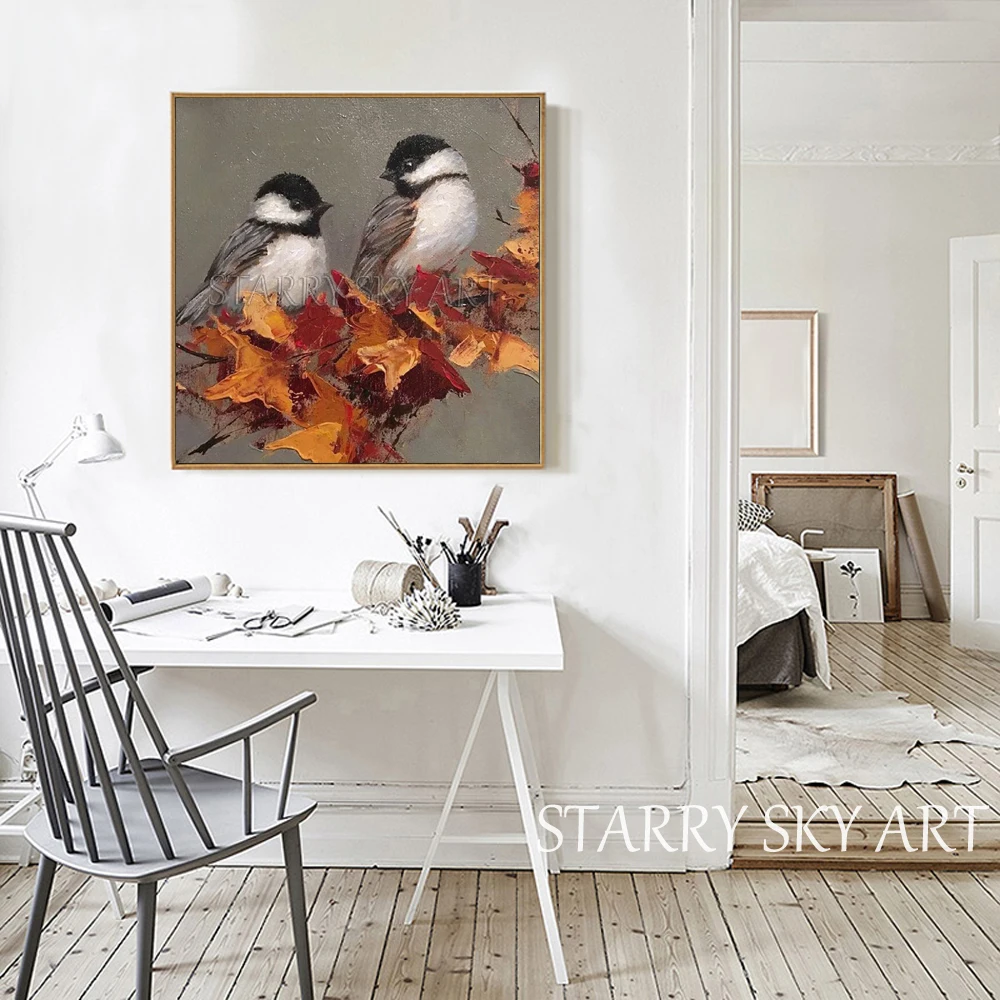Hand-painted High Quality Lovely Birds Acrylic Painting Beautiful Wall Picture Handmade Animals Double Birds Acrylic Painting