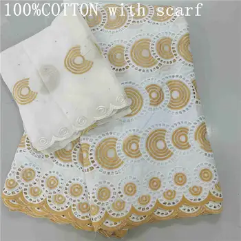 

High Quality Scarf African Lace Fabric Stoned Nigerian Swiss Cotton Lace Fabric kerchief 5+2 Yards For Party Sewing ! HL90805
