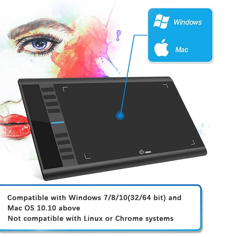 Graphics Drawing Tablets, Ugee M708 10 x 6 inch Large Active Area Drawing Tablet with 8 Hot Keys 8192 Levels Pen Graphic Tablets for Computer